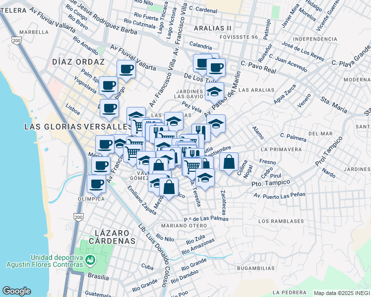 map of restaurants, bars, coffee shops, grocery stores, and more near 147 Calle Pez Espada in Puerto Vallarta
