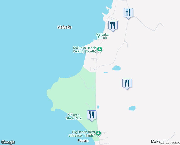 map of restaurants, bars, coffee shops, grocery stores, and more near 5550 Makena Road in Kihei