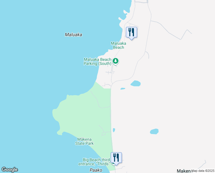 map of restaurants, bars, coffee shops, grocery stores, and more near 5550 Makena Road in Kihei