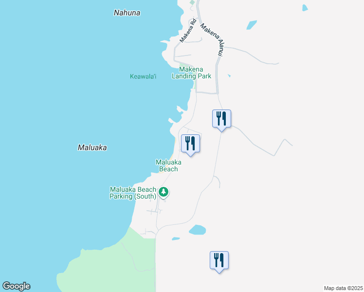 map of restaurants, bars, coffee shops, grocery stores, and more near 5415 Makena Road in Kihei