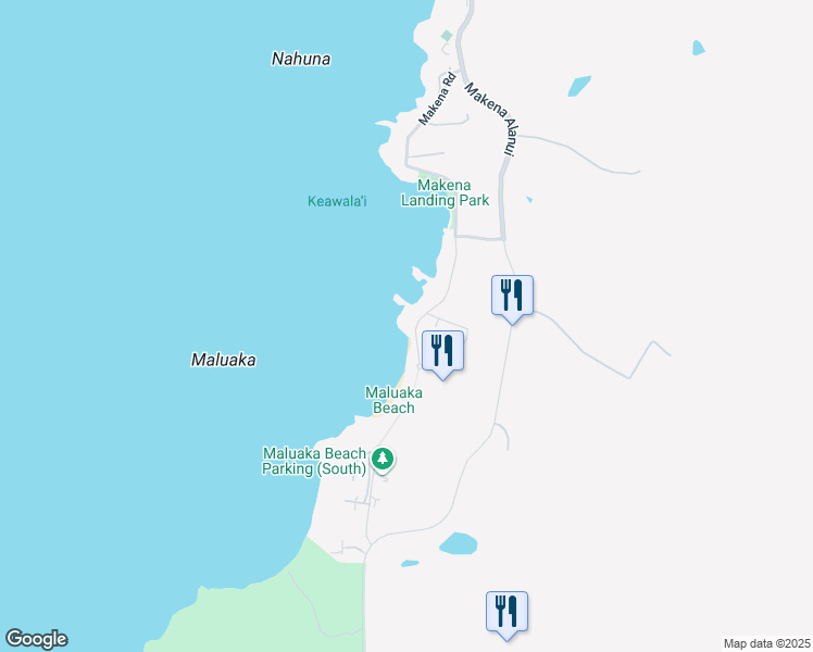 map of restaurants, bars, coffee shops, grocery stores, and more near 5420 Makena Alanui in Kihei