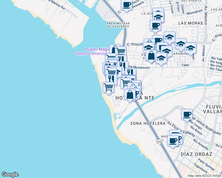 map of restaurants, bars, coffee shops, grocery stores, and more near 140 Las Garzas in Puerto Vallarta