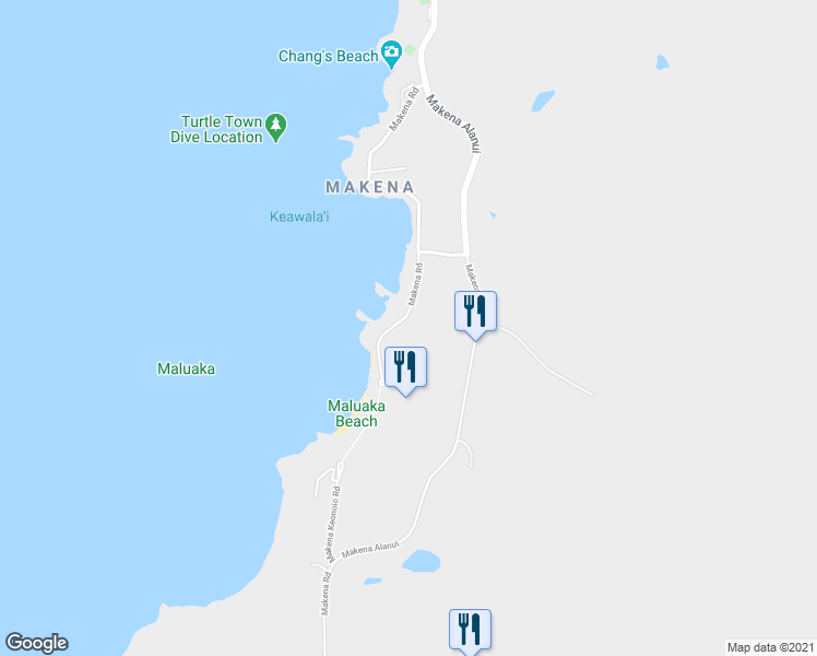 map of restaurants, bars, coffee shops, grocery stores, and more near 5387 Makena Alanui in Kihei
