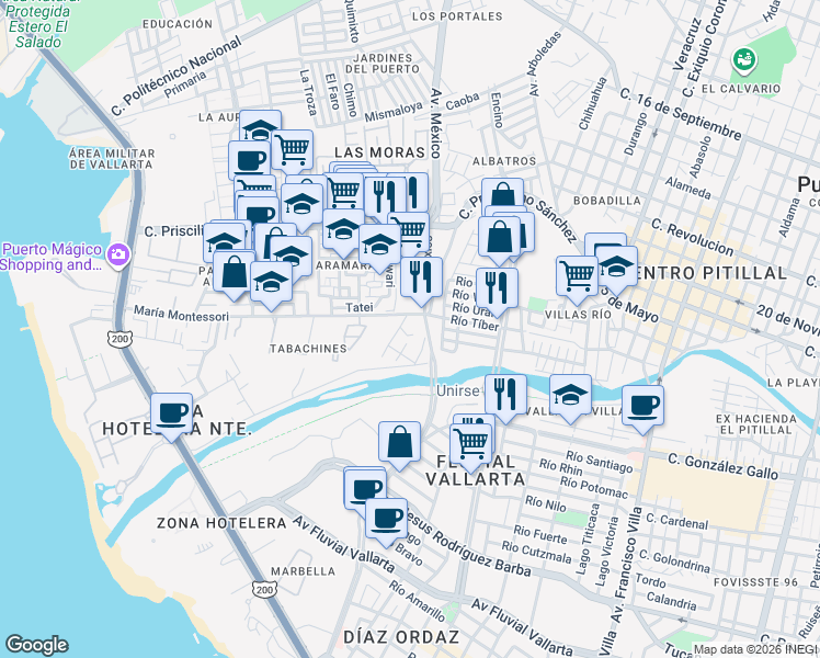 map of restaurants, bars, coffee shops, grocery stores, and more near in Puerto Vallarta