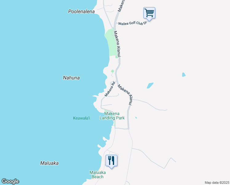 map of restaurants, bars, coffee shops, grocery stores, and more near 4955 Makena Road in Kihei