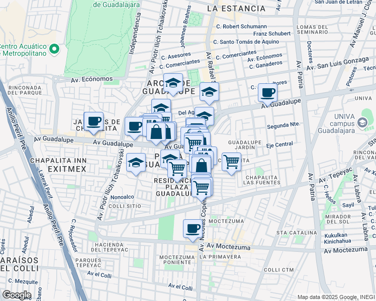 map of restaurants, bars, coffee shops, grocery stores, and more near 3280 Avenida Nicolás Copérnico in Zapopan