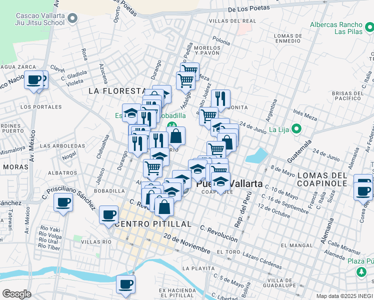 map of restaurants, bars, coffee shops, grocery stores, and more near 422 Juárez in Puerto Vallarta