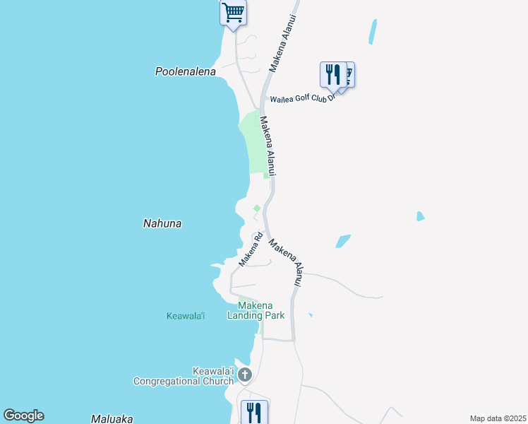 map of restaurants, bars, coffee shops, grocery stores, and more near 95 Makena Road in Kihei