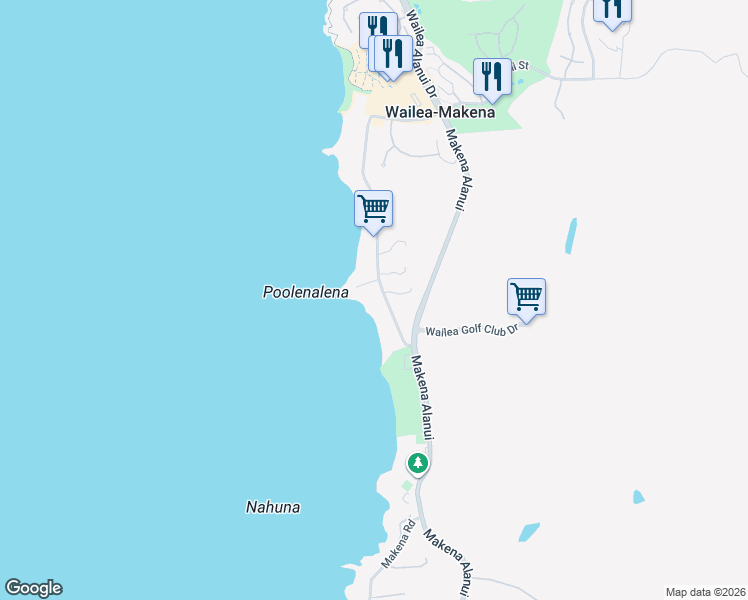 map of restaurants, bars, coffee shops, grocery stores, and more near 4594 Makena Road in Kihei