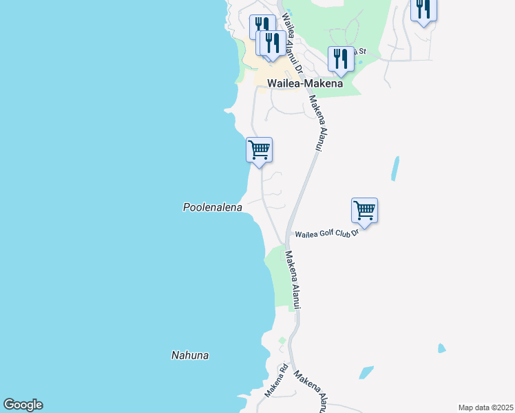 map of restaurants, bars, coffee shops, grocery stores, and more near 4584 Makena Road in Kihei