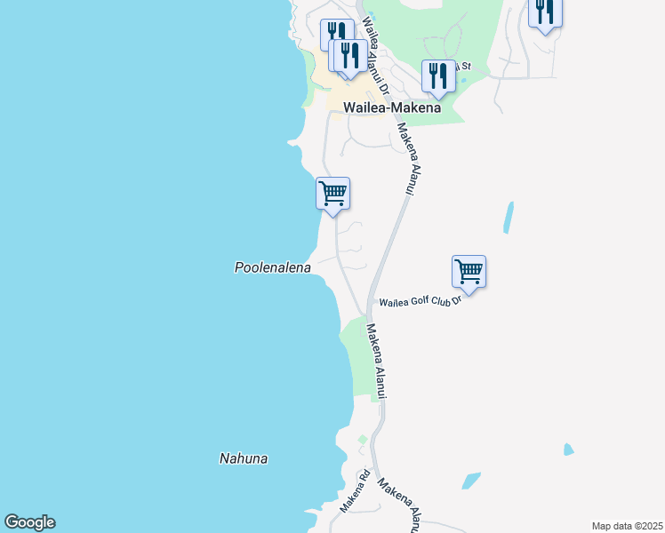map of restaurants, bars, coffee shops, grocery stores, and more near 4584 Makena Road in Kihei