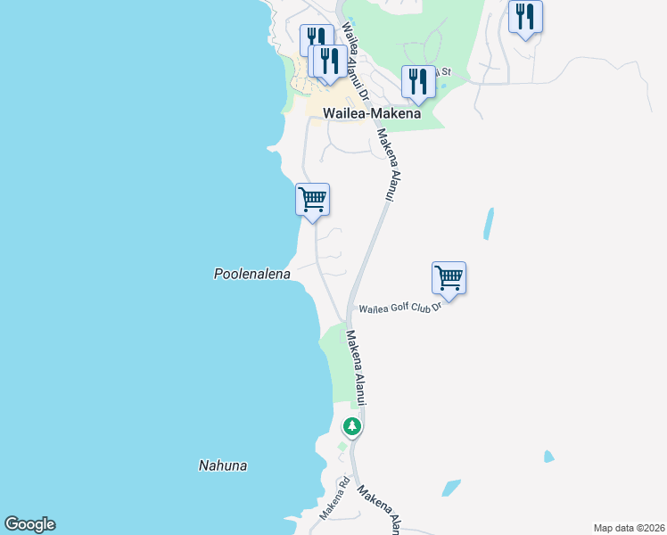 map of restaurants, bars, coffee shops, grocery stores, and more near 4585 Makena Road in Kihei