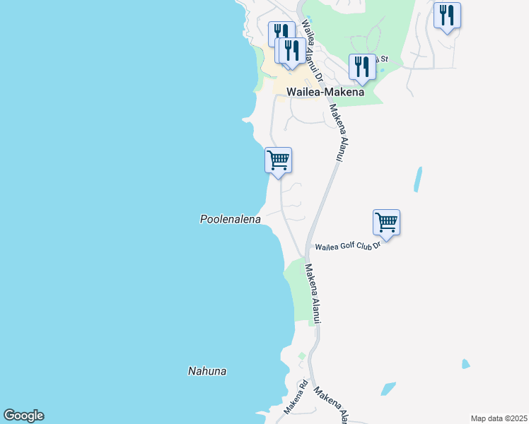 map of restaurants, bars, coffee shops, grocery stores, and more near 4572 Makena Road in Kihei