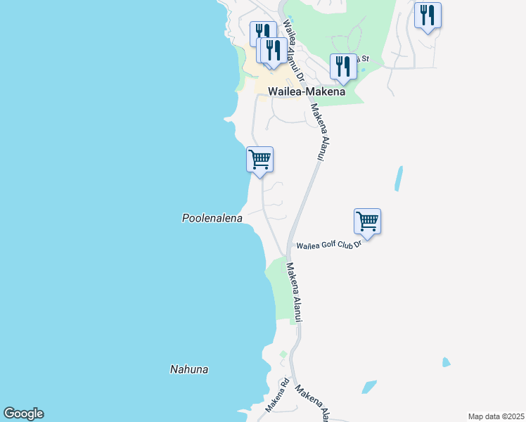 map of restaurants, bars, coffee shops, grocery stores, and more near 4572 Makena Road in Kihei