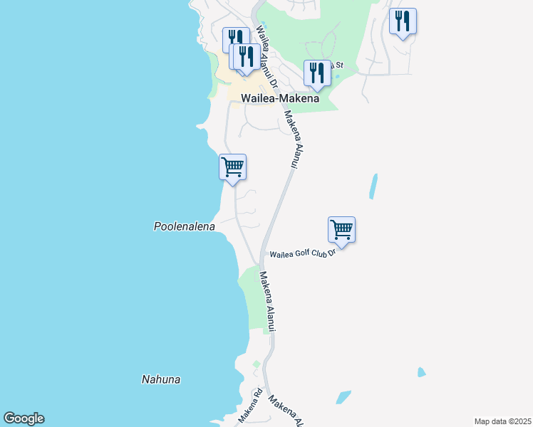 map of restaurants, bars, coffee shops, grocery stores, and more near 4520 Makena Alanui in Kihei