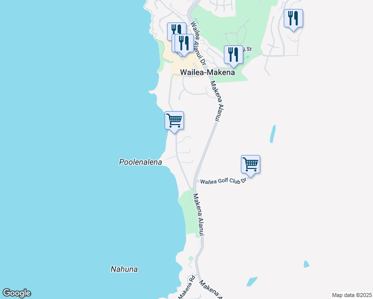 map of restaurants, bars, coffee shops, grocery stores, and more near 4557 Makena Road in Kihei