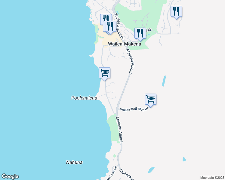 map of restaurants, bars, coffee shops, grocery stores, and more near 4557 Makena Road in Kihei