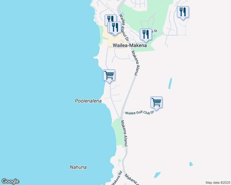 map of restaurants, bars, coffee shops, grocery stores, and more near 4557 Makena Road in Kihei