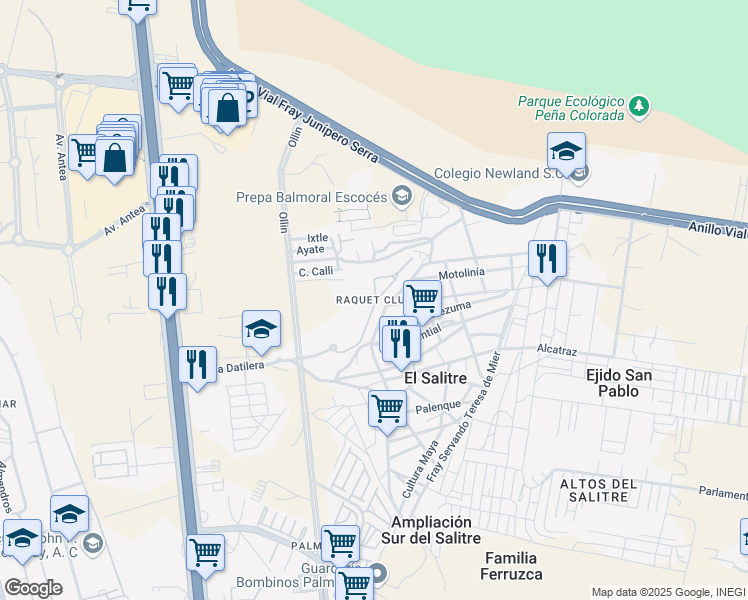 map of restaurants, bars, coffee shops, grocery stores, and more near in El Salitre