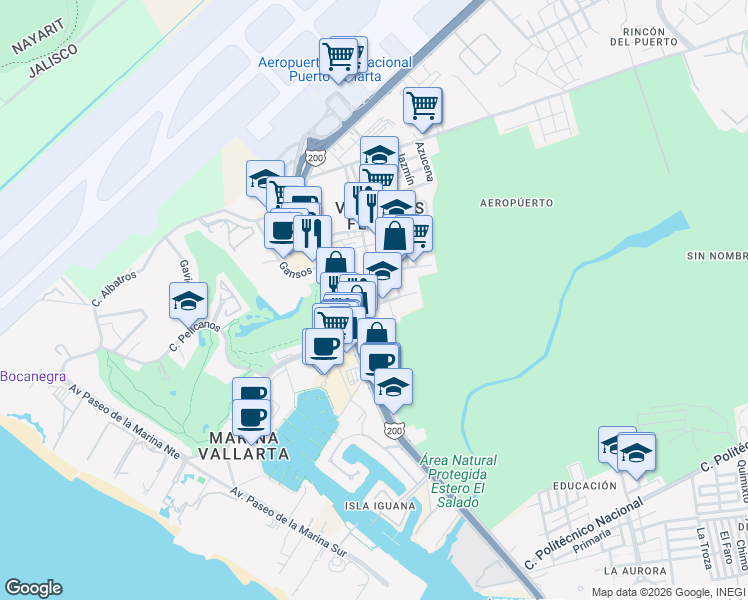 map of restaurants, bars, coffee shops, grocery stores, and more near 133 Industrias in Puerto Vallarta