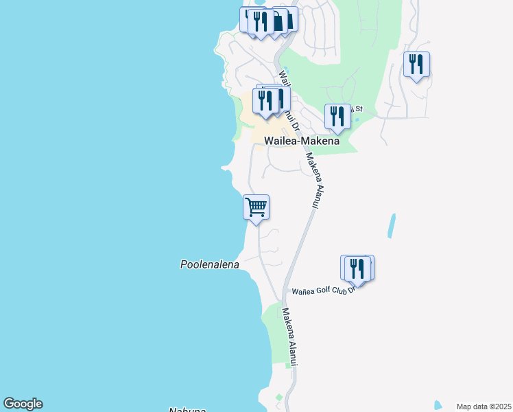 map of restaurants, bars, coffee shops, grocery stores, and more near 4508 Makena Road in Kihei