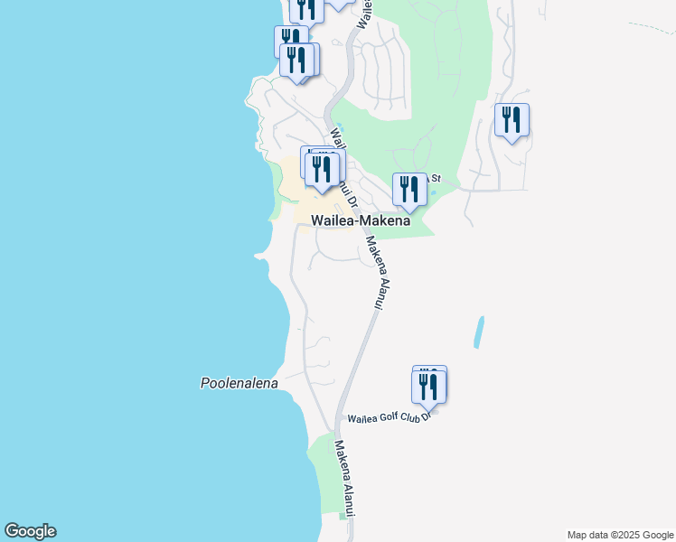 map of restaurants, bars, coffee shops, grocery stores, and more near 26 Ualei Place in Kihei