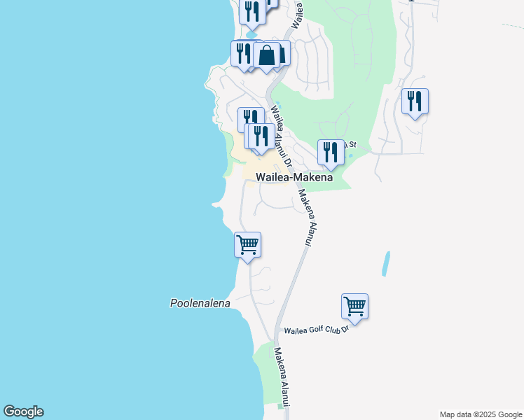 map of restaurants, bars, coffee shops, grocery stores, and more near 18 Ualei Place in Kihei