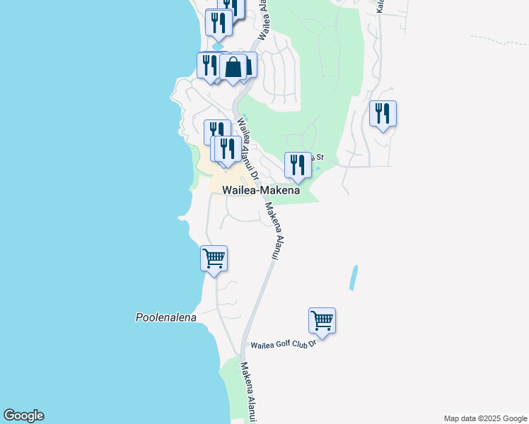 map of restaurants, bars, coffee shops, grocery stores, and more near 37 Ualei Place in Kihei