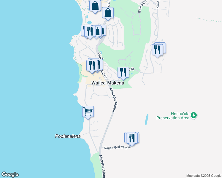 map of restaurants, bars, coffee shops, grocery stores, and more near 4850 Wailea Alanui Drive in Kihei