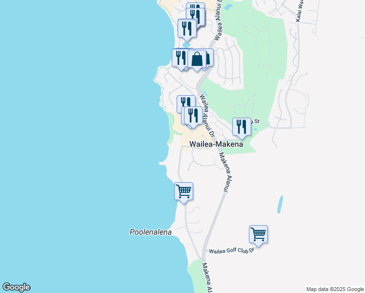 map of restaurants, bars, coffee shops, grocery stores, and more near 0 Makena Road in Kihei