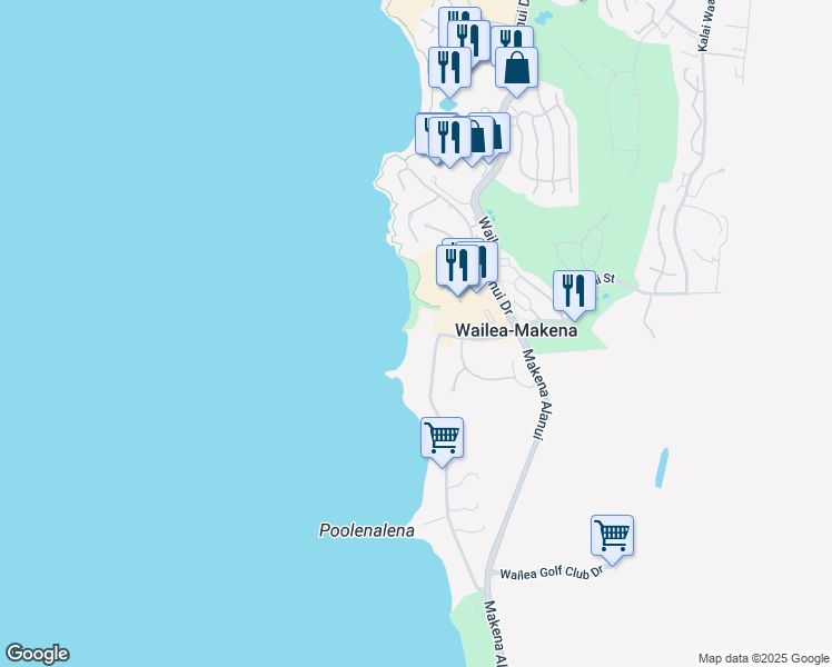 map of restaurants, bars, coffee shops, grocery stores, and more near 4406 Makena Road in Kihei