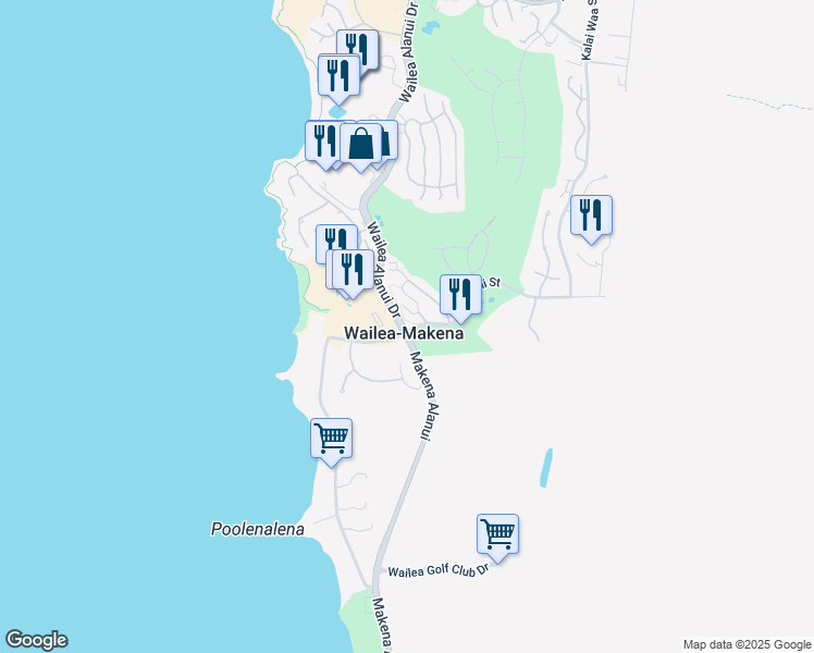 map of restaurants, bars, coffee shops, grocery stores, and more near 101 Holomoana Way in Wailea-Makena