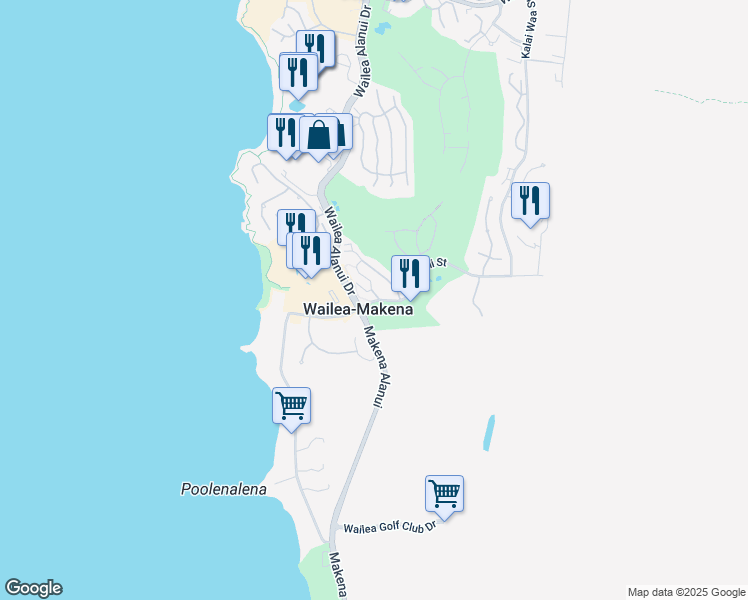 map of restaurants, bars, coffee shops, grocery stores, and more near 244 Holomoana Way in Wailea-Makena