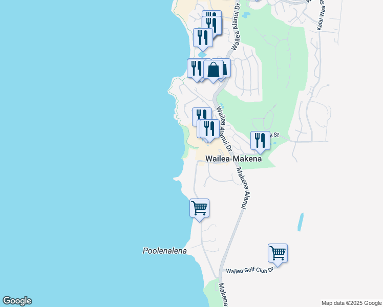 map of restaurants, bars, coffee shops, grocery stores, and more near 4400 Makena Road in Kihei