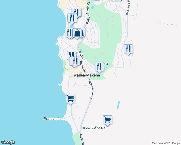 map of restaurants, bars, coffee shops, grocery stores, and more near 220 Holomoana Way in Wailea-Makena