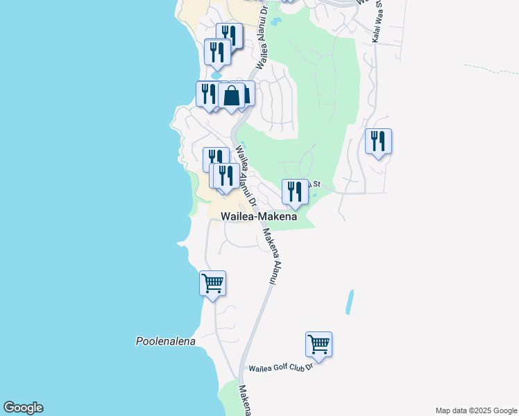 map of restaurants, bars, coffee shops, grocery stores, and more near 113 Holomoana Way in Wailea-Makena