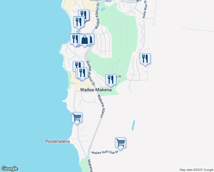 map of restaurants, bars, coffee shops, grocery stores, and more near 244 Holomoana Way in Wailea-Makena