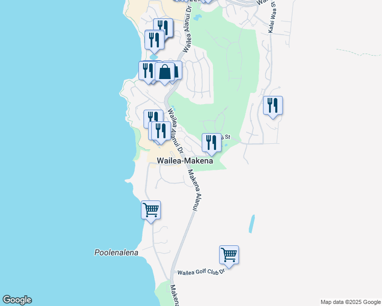 map of restaurants, bars, coffee shops, grocery stores, and more near 208 Holomoana Way in Wailea-Makena