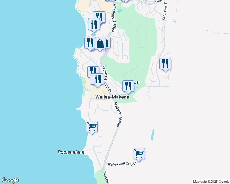 map of restaurants, bars, coffee shops, grocery stores, and more near 101 Holomoana Way in Wailea-Makena