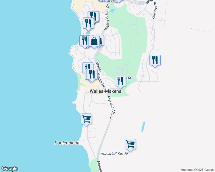 map of restaurants, bars, coffee shops, grocery stores, and more near 125 Holomoana Way in Wailea-Makena