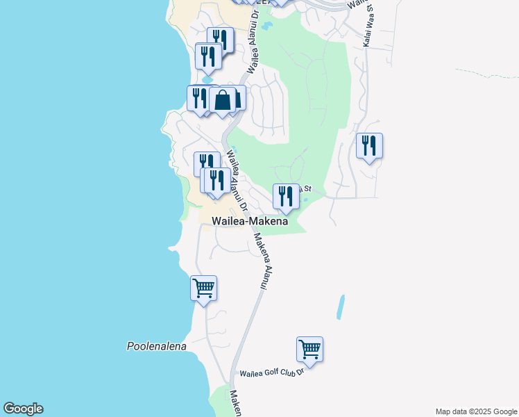 map of restaurants, bars, coffee shops, grocery stores, and more near 208 Holomoana Way in Wailea-Makena