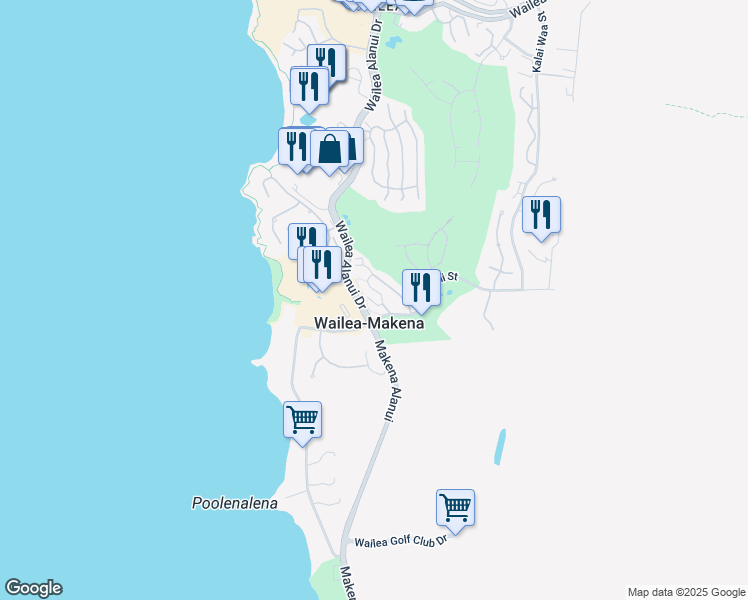 map of restaurants, bars, coffee shops, grocery stores, and more near 172 Holomoana Way in Wailea-Makena