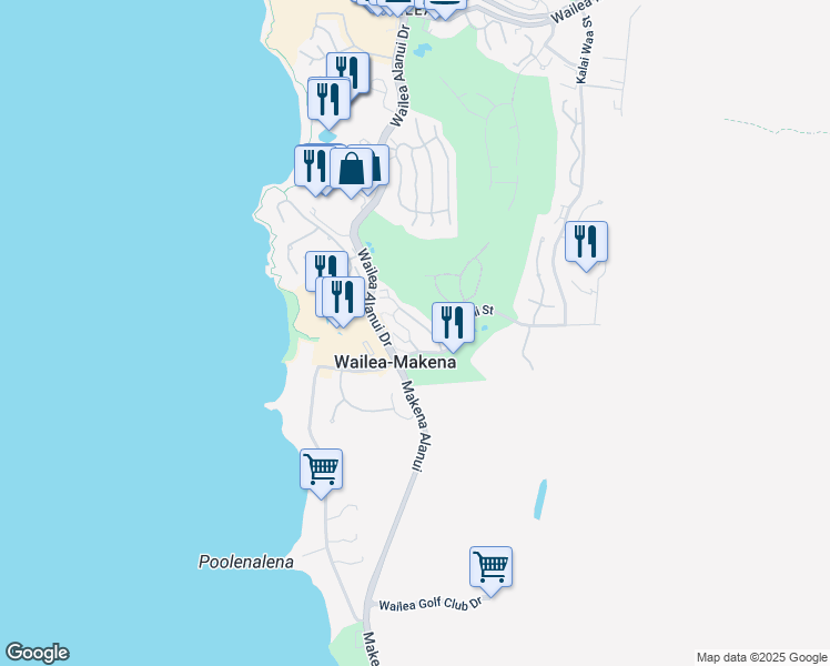map of restaurants, bars, coffee shops, grocery stores, and more near 196 Holomoana Way in Wailea-Makena