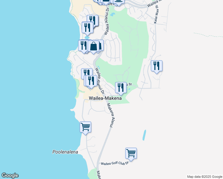 map of restaurants, bars, coffee shops, grocery stores, and more near 184 Holomoana Way in Wailea-Makena