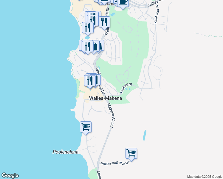 map of restaurants, bars, coffee shops, grocery stores, and more near 209 Holokahiki Lane in Wailea-Makena