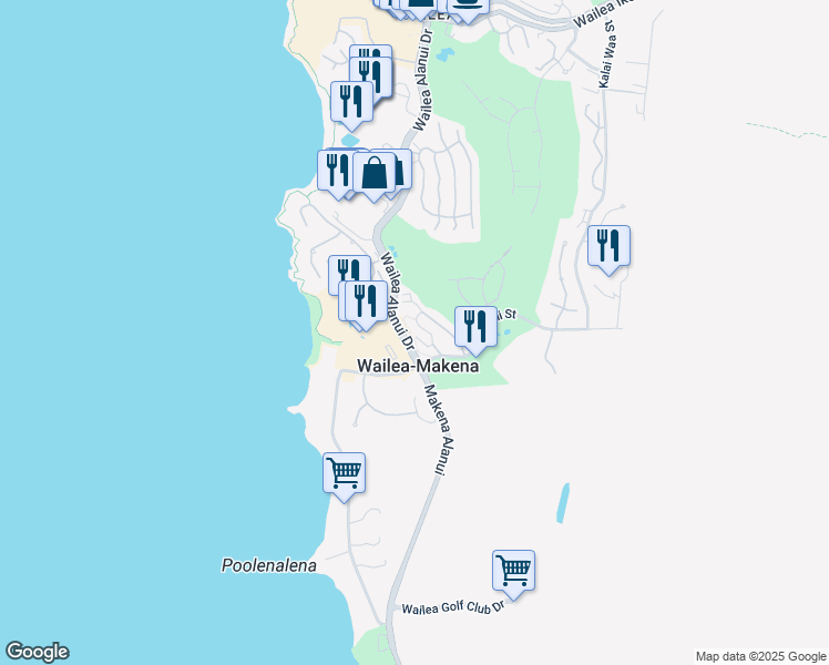 map of restaurants, bars, coffee shops, grocery stores, and more near 172 Holomoana Way in Wailea-Makena