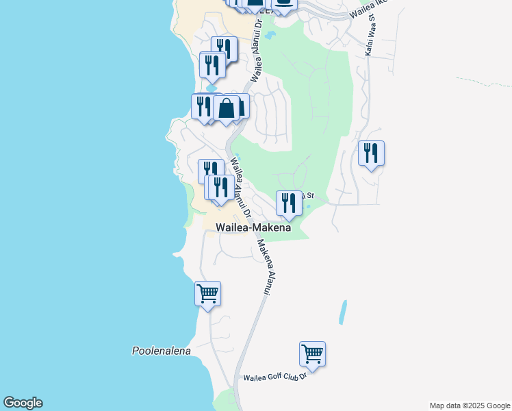 map of restaurants, bars, coffee shops, grocery stores, and more near 161 Holomoana Way in Wailea-Makena