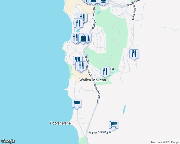 map of restaurants, bars, coffee shops, grocery stores, and more near 161 Holomoana Way in Wailea-Makena