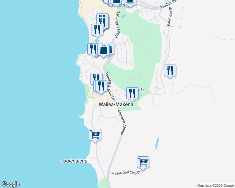 map of restaurants, bars, coffee shops, grocery stores, and more near 161 Holomoana Way in Wailea-Makena