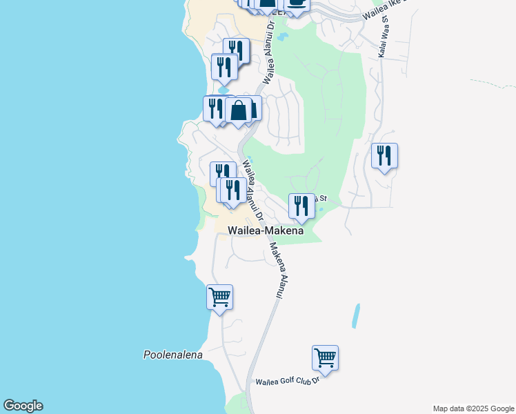 map of restaurants, bars, coffee shops, grocery stores, and more near 161 Holomoana Way in Wailea-Makena